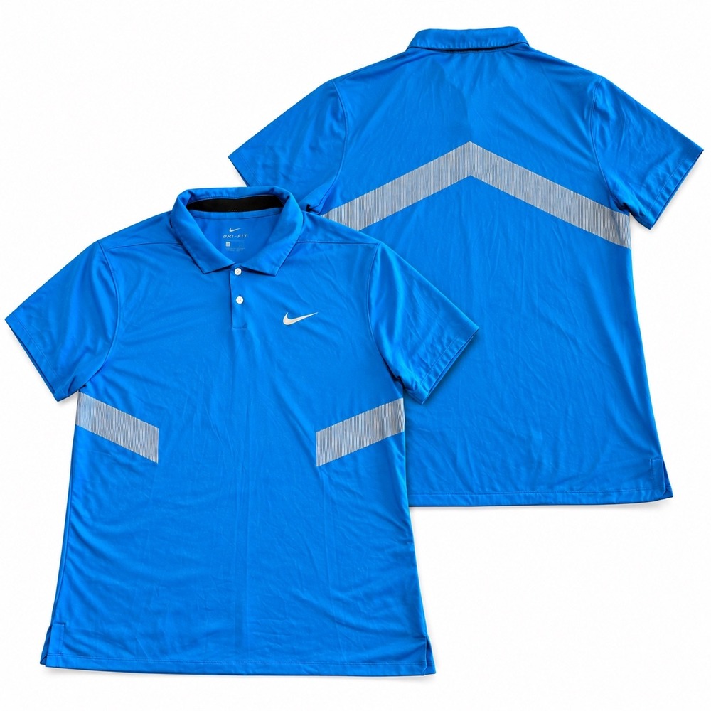 Y2K 90s style striped Nike golf polo shirt blue gray athletic Drifit large